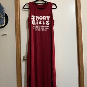 Maroon Sleeveless Maxi Dress with 'Short Girls' Graphic